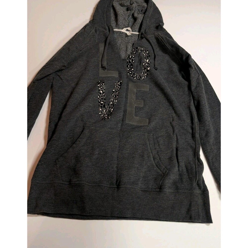 Vintage Victoria's Secret PINK Gray Hoodie XS LOVE Leopard Sequin O Y2K